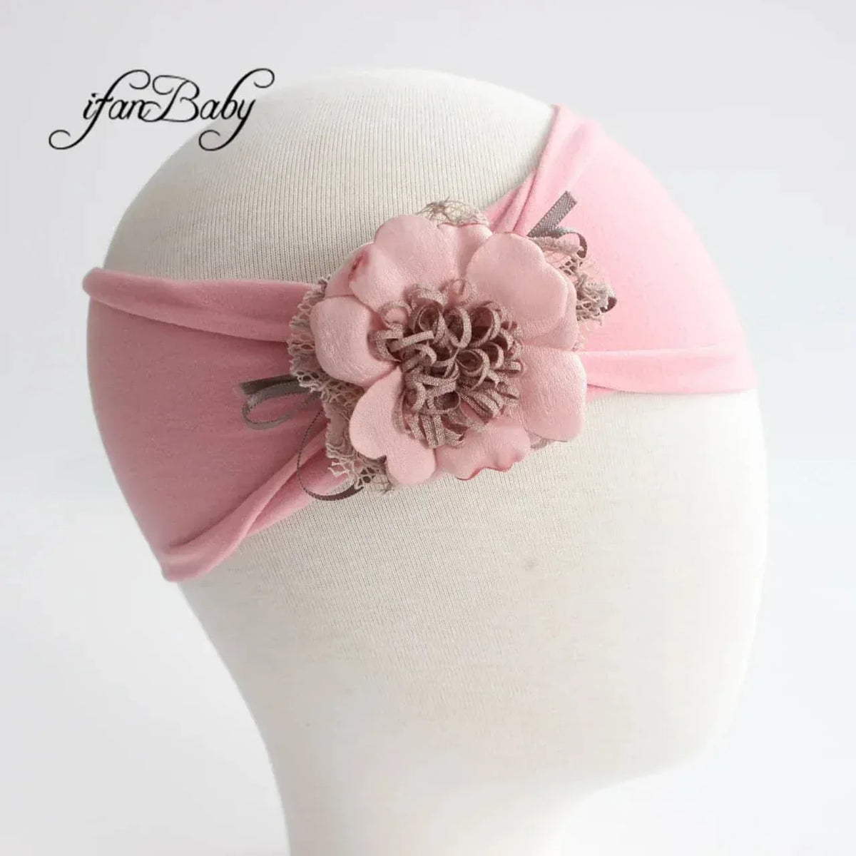 Vintage Floral Baby Turban Headband with Pink Flower - The Palm Beach Baby