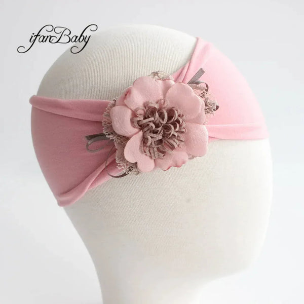Vintage Floral Baby Turban Headband with Pink Flower - The Palm Beach Baby