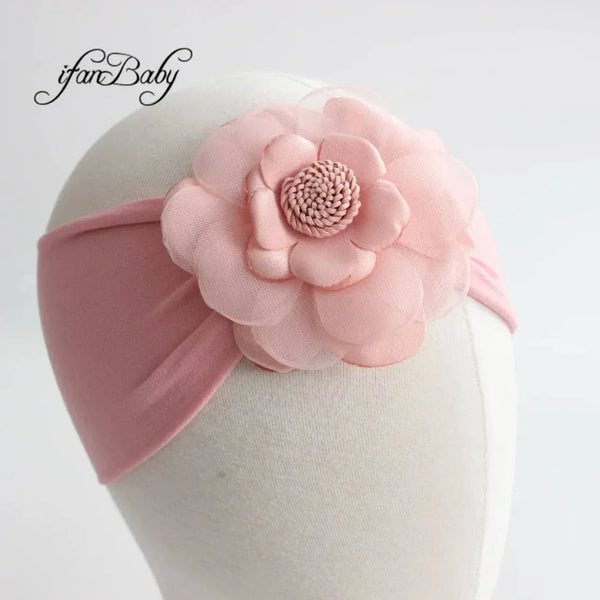 Vintage Floral Baby Turban Headband with Pink Flower - The Palm Beach Baby