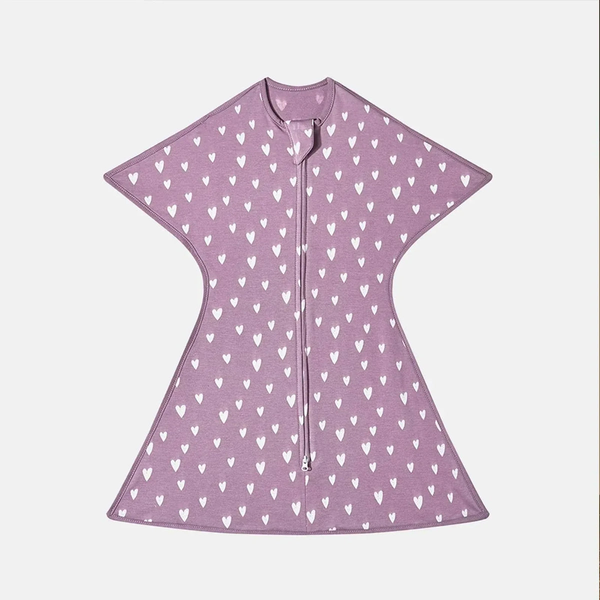 Lavender breathable cotton baby sleep sack with white heart pattern for comfortable infants