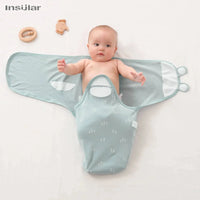 Light blue cotton swaddle bags for babies with adjustable wings and secure fasteners