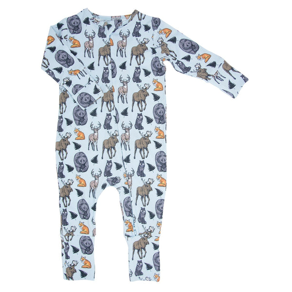 Children's onesie with animal pattern on a white background