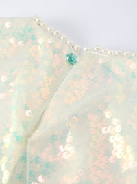 Rylee Faith Designs iridescent sequin girls dress with pearl trim and button detail