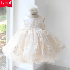 Champagne Tulle Baby Dress with Lace & Pearl Detail - The Palm Beach Baby