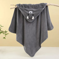 gray baby hooded bath towel with bear face and ears, soft and cozy for infants and toddlers