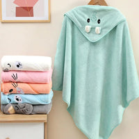 Mint green baby bath towel swith elephant hood and ears for toddlers, soft and cozy