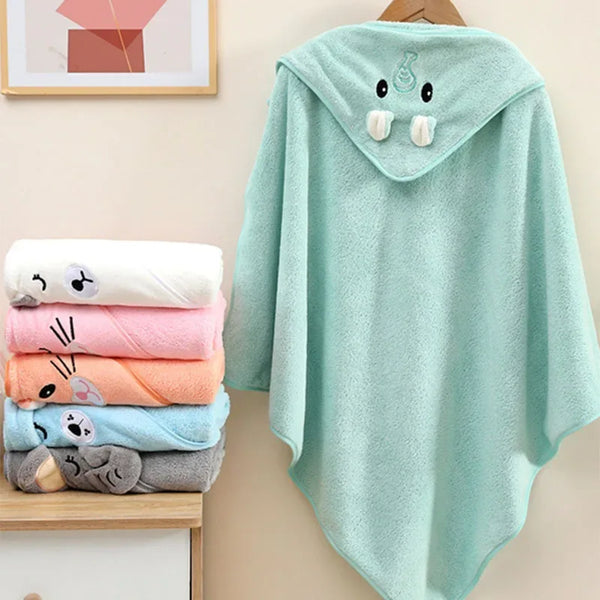 Mint green baby bath towel swith elephant hood and ears for toddlers, soft and cozy