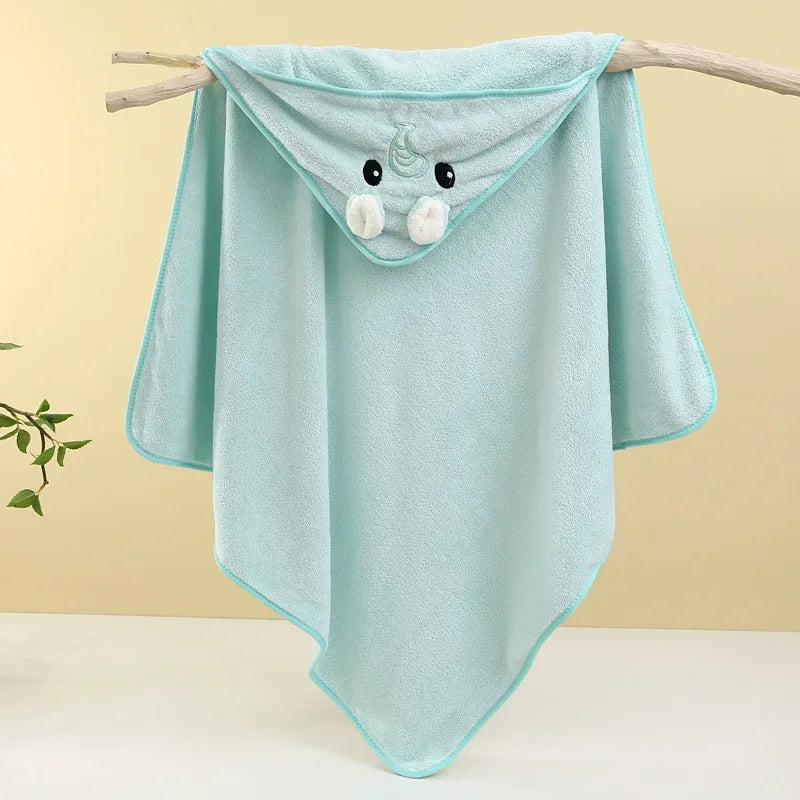 light blue baby bath towels with unicorn hood for infants and toddlers