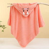 coral pink baby bath towels with hood featuring cute animal face and ears for infants