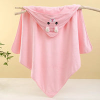 pink baby bath towel with hood and cute animal face for infants and toddlers