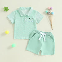 Mint green boys shorts set with striped polo shirt and solid shorts for toddlers