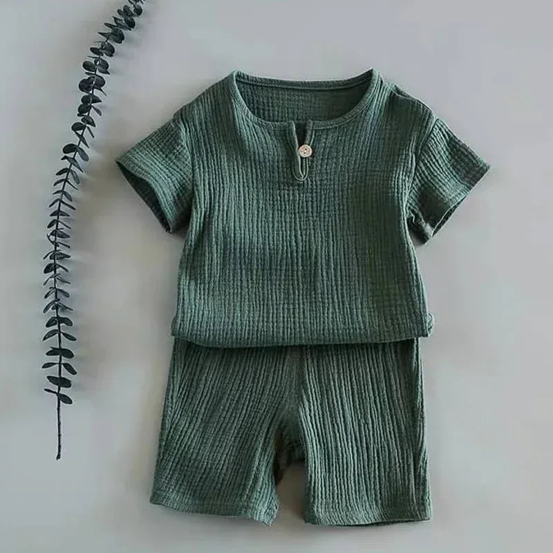 baby green shorts set with short sleeve textured top and matching shorts for infants