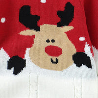 baby red white knit romper with reindeer design perfect for holiday season