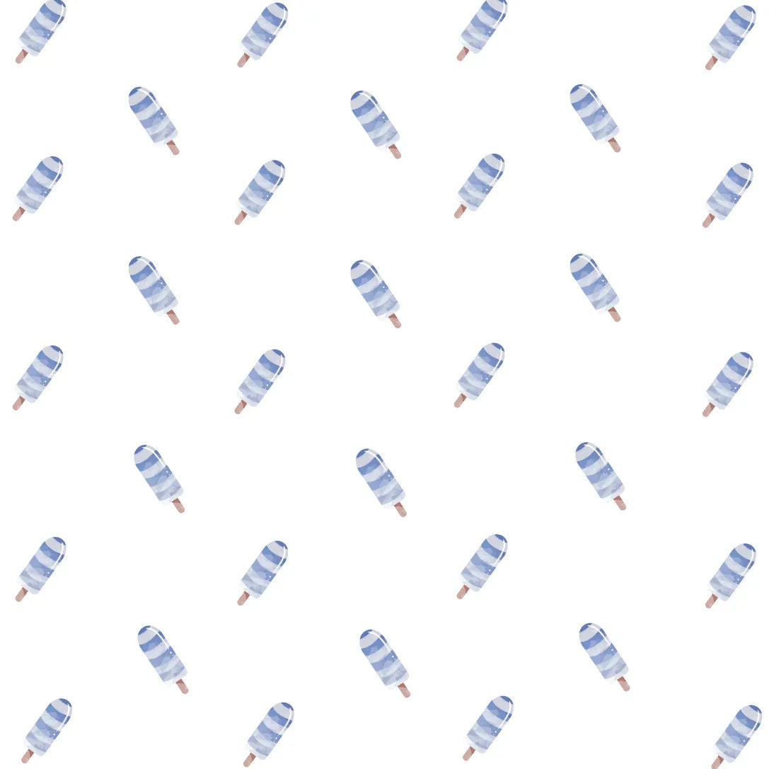 Blue and white striped popsicle pattern on white background for babies and kids
