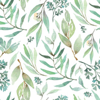 Green leafy pattern baby fabric for knotted sleep sacks by Goosewaddle for newborns