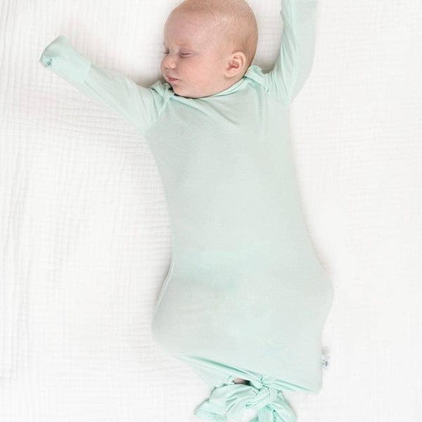 mint green newborn knotted sleep sacks for kids with long sleeves by Goosewaddle soft fabric