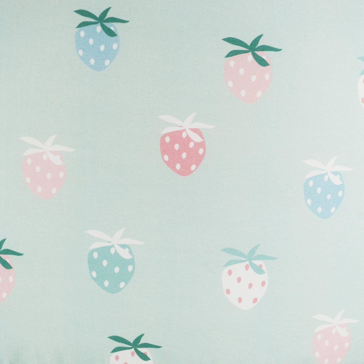Goosewaddle pastel strawberry print knotted sleep sacks for newborns with soft blue background