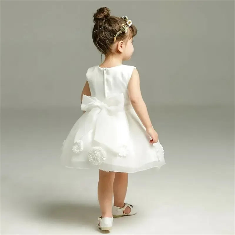 white lace and tulle toddler dress with bow and floral details for girls