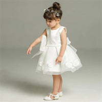 white lace and tulle toddler dress for girls with floral details and bow waist, size 2T