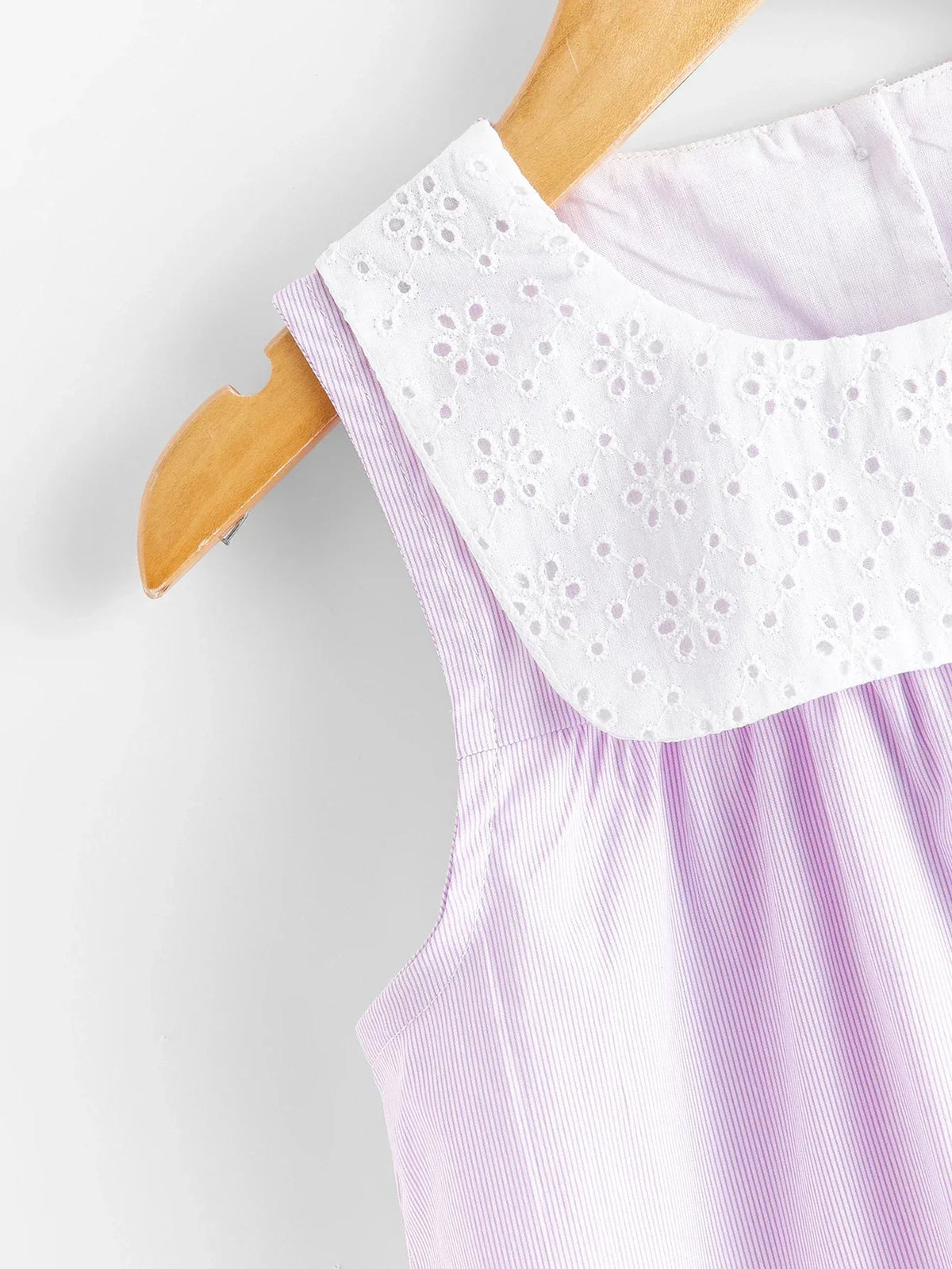baby purple sleeveless lace dress with white embroidered collar for infants