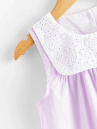 baby purple sleeveless lace dress with white embroidered collar for infants