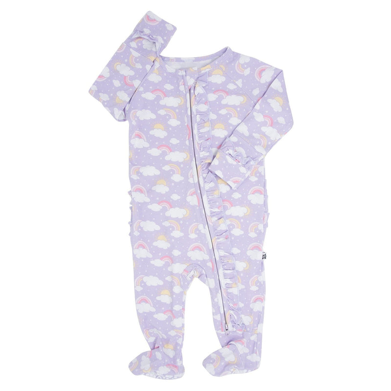Lavender Rainbows and Clouds Ruffle Baby Footie - The Palm Beach Baby