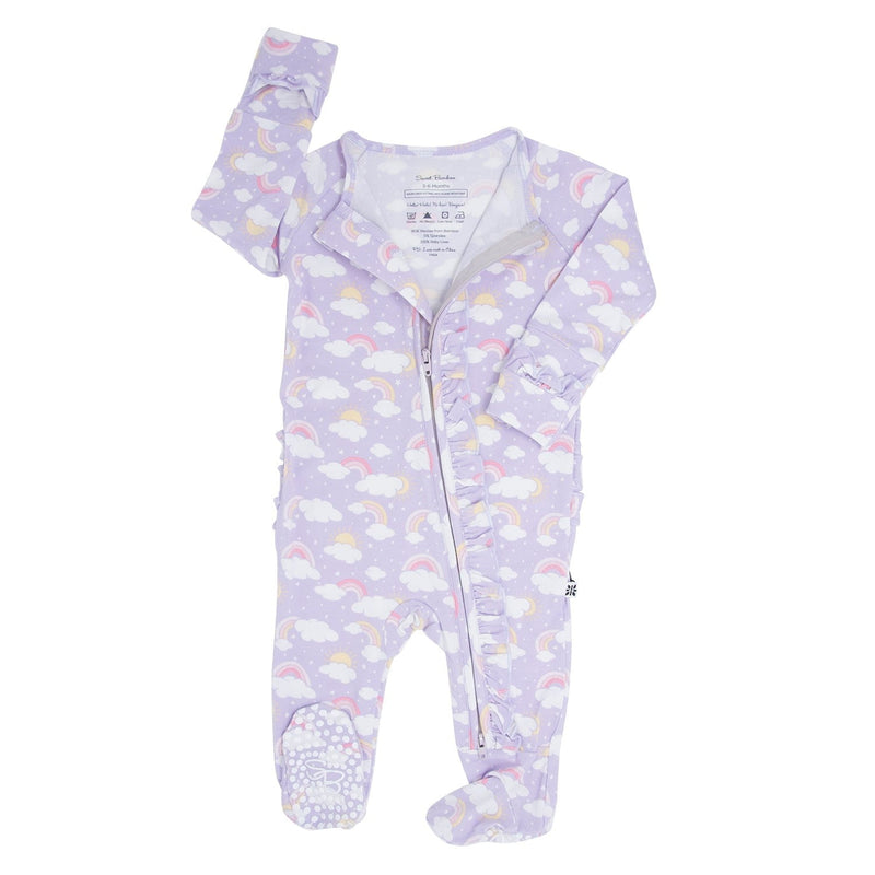 Lavender Rainbows and Clouds Ruffle Baby Footie - The Palm Beach Baby