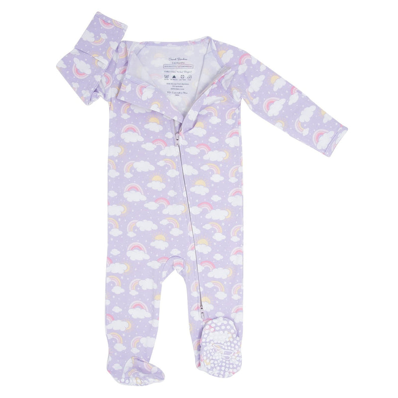 Lavender Rainbows and Clouds Zipper Footie - The Palm Beach Baby Sweet Bamboo