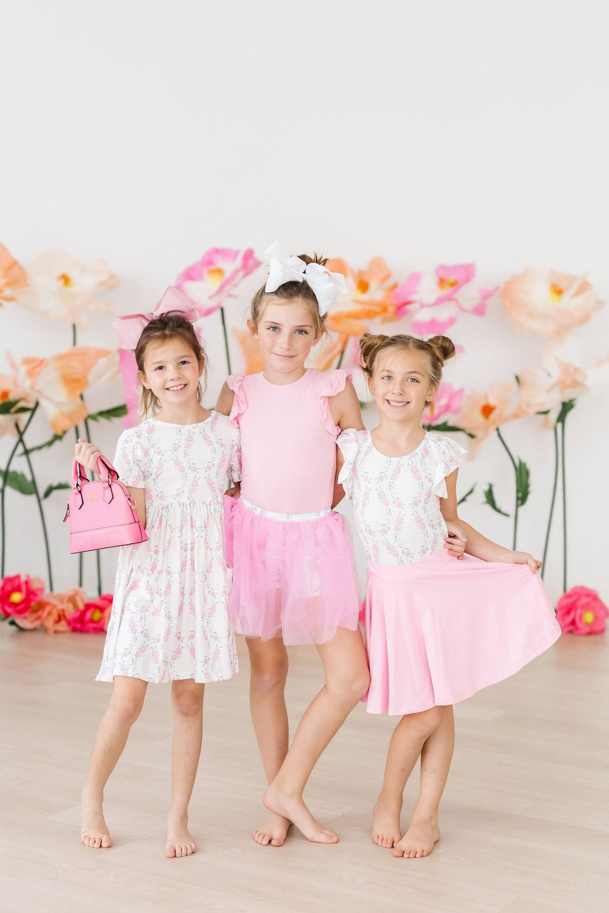 Toddler girls pink flutter leotard leotard with tutu and white bow headband