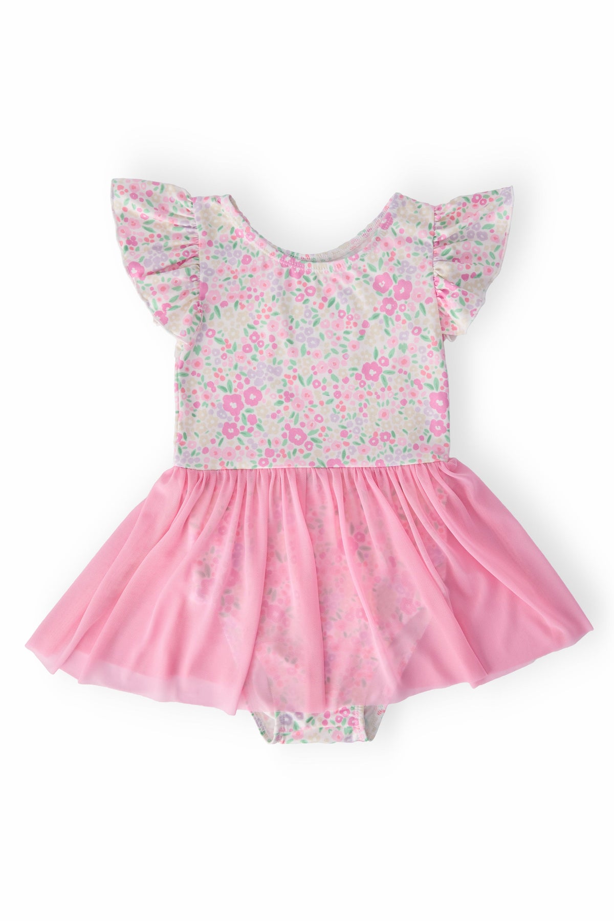 Toddler girls floral leotard leotard with flutter sleeves and pink mesh skirt from Mila & Rose