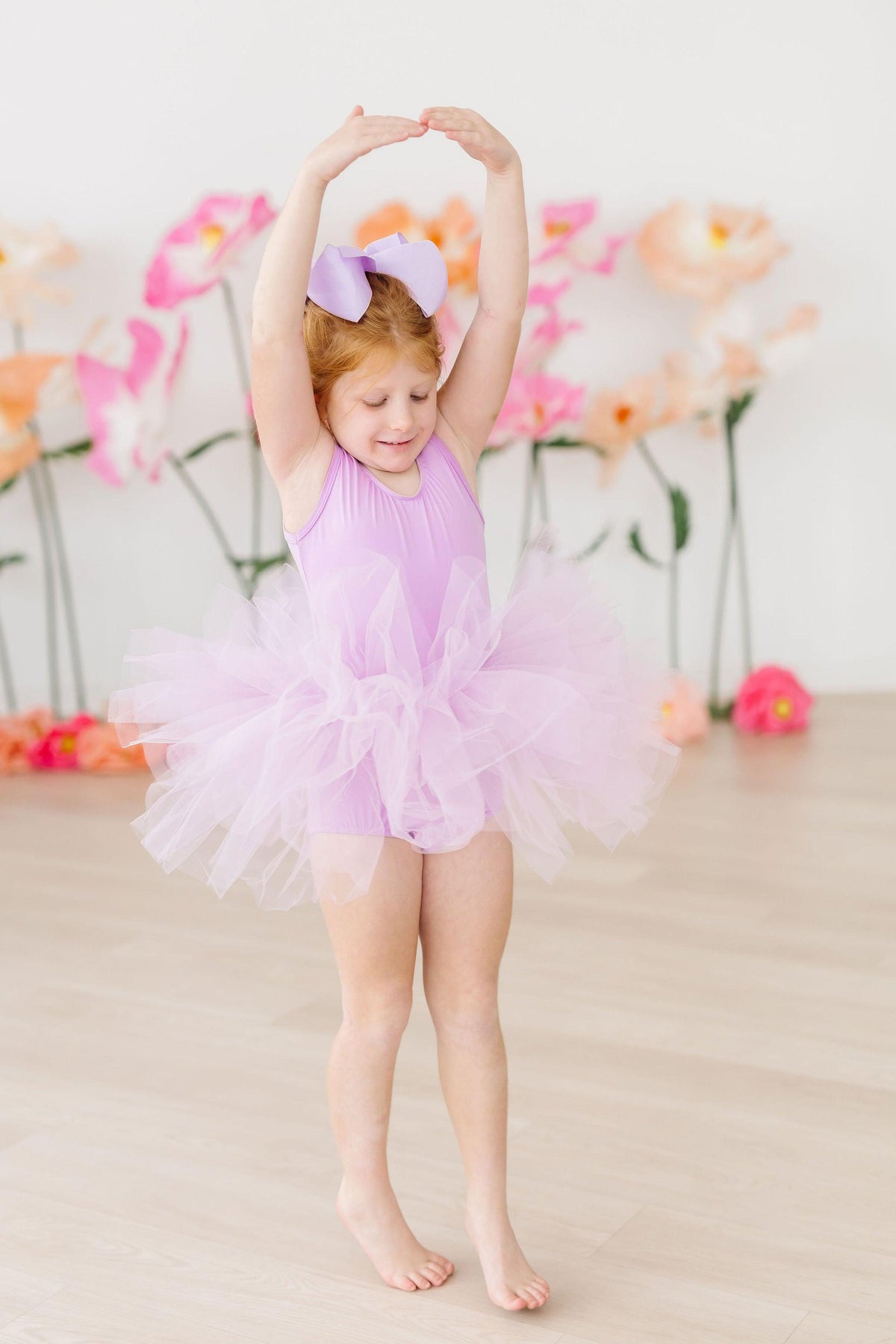 Girls lavender leotard tutu tank with fluffy tulle skirt and matching bow for toddlers