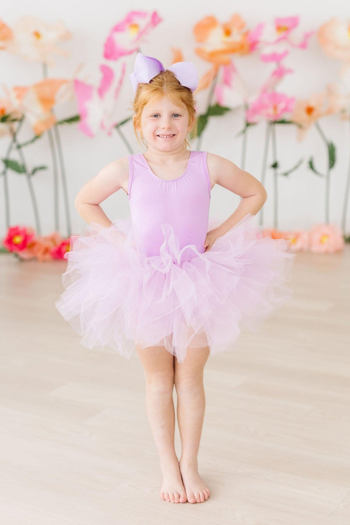 Girls light pink tutu leotard tank with bow detail for toddlers by Mila & Rose