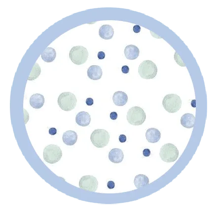 Light blue baby cradle cushion with pastel blue and green polka dot pattern for newborns