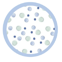 Light blue baby cradle cushion with pastel blue and green polka dot pattern for newborns