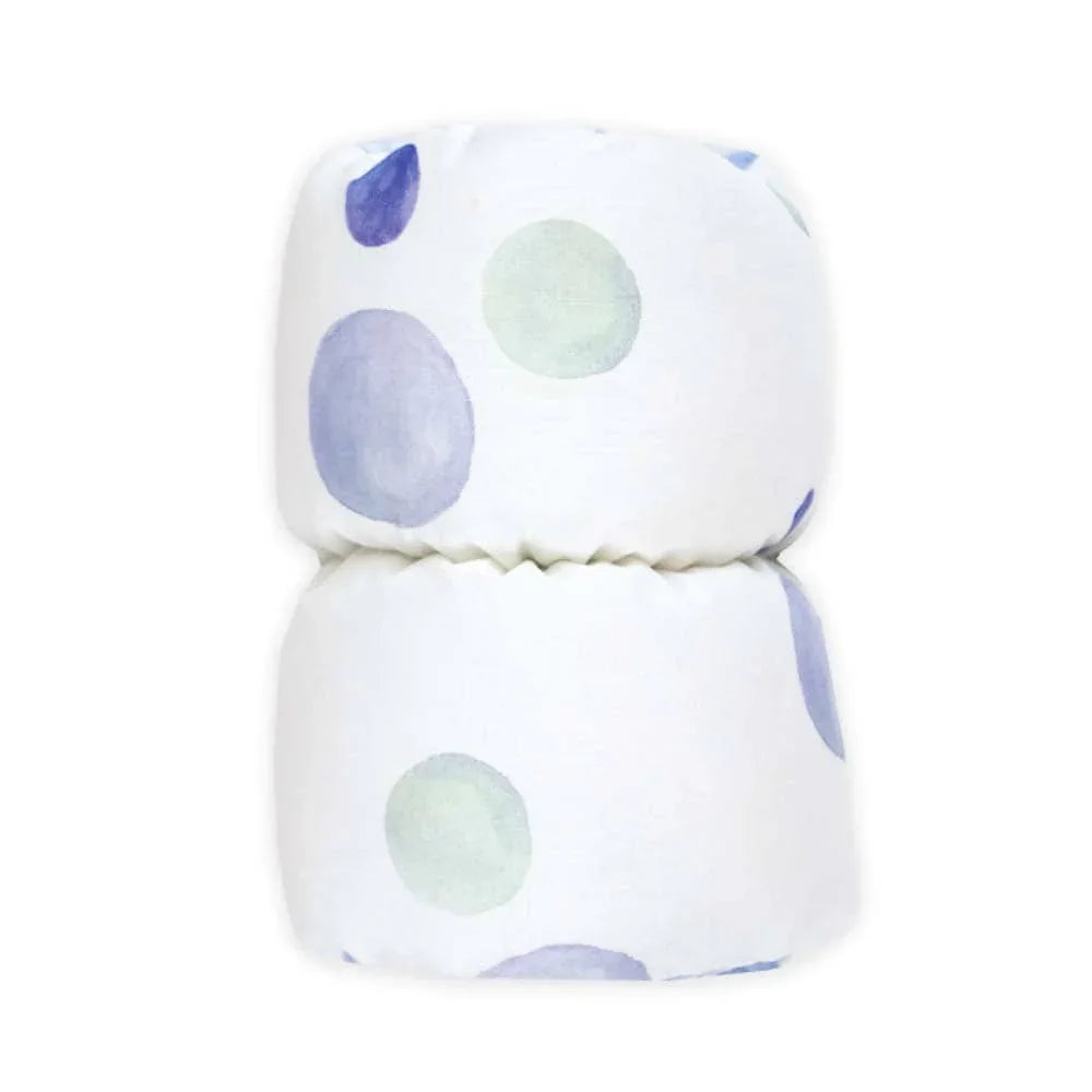 light blue baby cradle cushion with pastel polka dots, newborn size, soft and cozy design