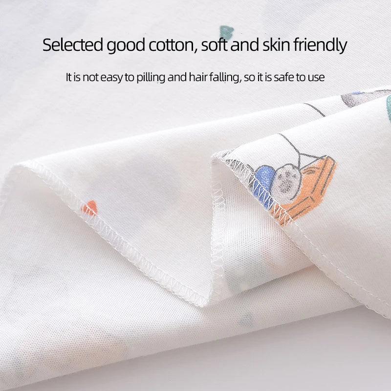 White lightweight cotton baby swaddle blanket with soft skin-friendly fabric and subtle colored prints