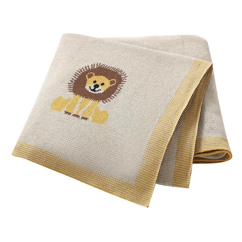 Beige and yellow lion baby blanket cotton with cute lion design for babies and toddlers