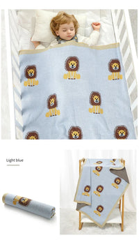 Light blue lion baby blanket cotton for infants featuring cute yellow lion prints and soft fabric