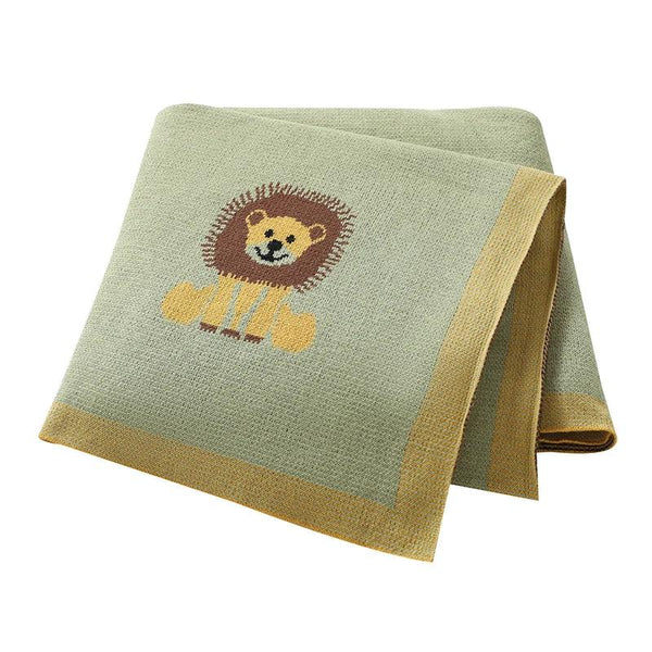 Green lion baby blanket cotton with yellow border, soft and cozy for newborns and infants