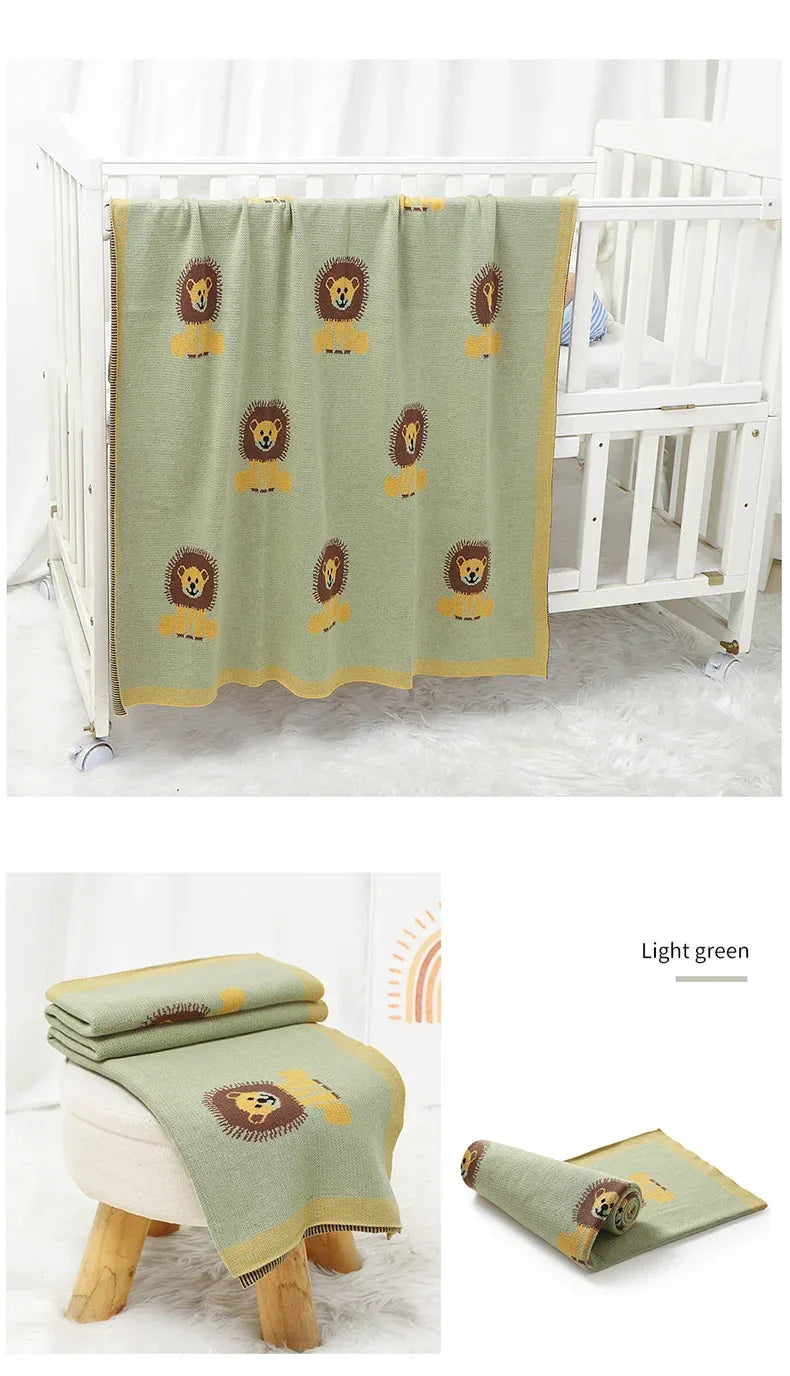 Light green lion baby blanket cotton with playful lion design for infants and toddlers