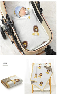 White lion baby blanket cotton with cute lion prints for newborns, soft and cozy for infants