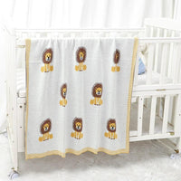 White and yellow lion baby blanket cotton with cute lion pattern for babies and kids