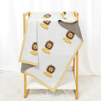 Gray and yellow lion baby blanket cotton with lion print for infants and toddlers