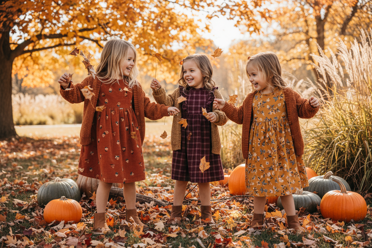 little girls in fall casual dresses