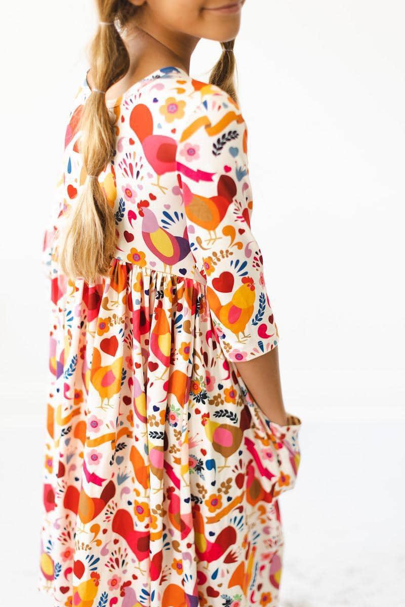 Little red hen girls dress by Mila & Rose 3 4 sleeve twirl pocket dress for kids