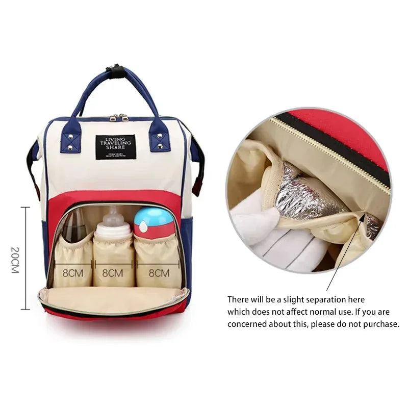 multifunctional insulated diaper bag in red white and blue with bottle compartments for babies