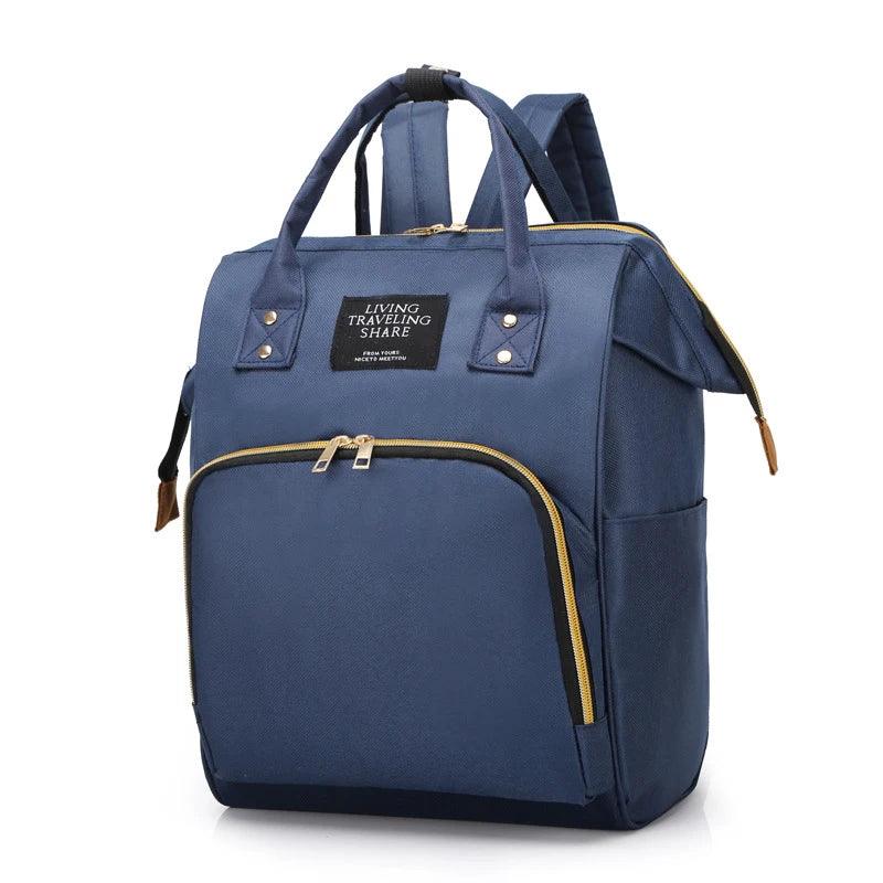 blue multifunctional insulated diaper bag for babies and kids with shoulder straps and front pocket