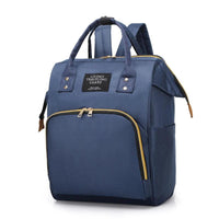 blue multifunctional insulated diaper bag for babies and kids with shoulder straps and front pocket