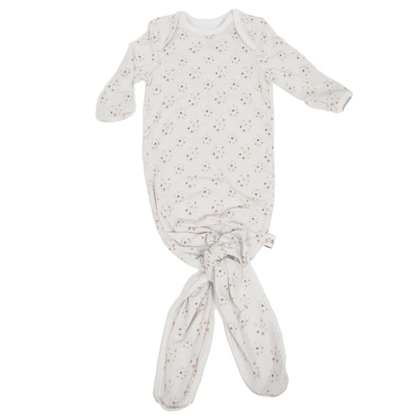 Goosewaddle lunar star knotted baby gown in white with small star print for newborns