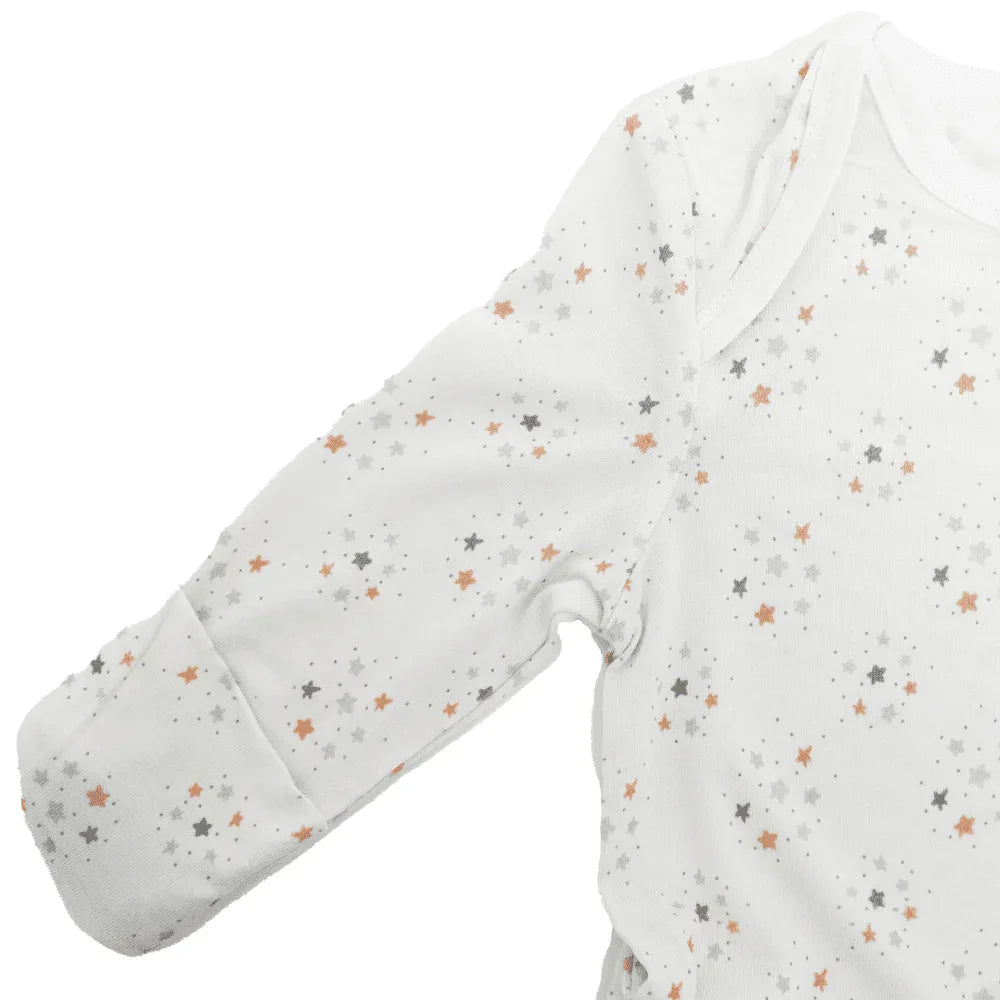Newborn white lunar star knotted baby gown with orange and gray star pattern long sleeve